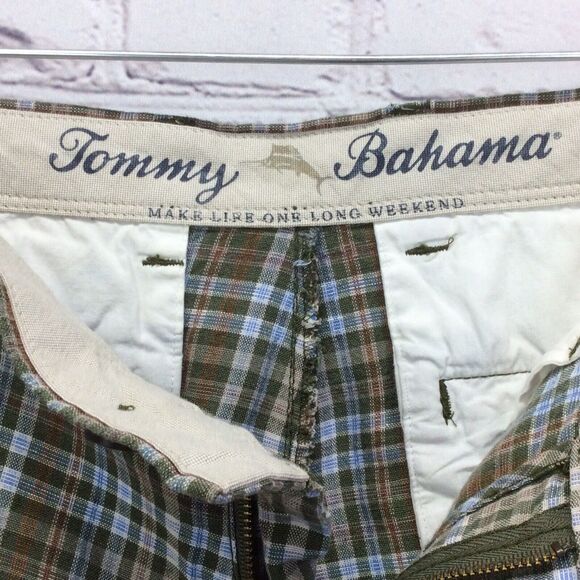 Tommy Bahama Linen Blend Shorts Men's Sz 32 Blue Plaid Casual Beach Travel Sport - Picture 2 of 10